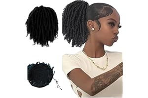 SDZNYQT 8”Dreadlock Drawstring Ponytail Faux locs Ponytail Synthetic Bun Crochet Braids Hairpieces for Black Women (1B)