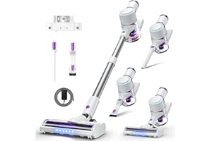 MIXWISE Akku Staubsauger 45000Pa, 60Min, nur 1,75 kg, 6-in-1 Staubsauger Kabellos mit Touchscreen, LED-Leuchten, Anti-Tangle-Bürste & Ladestation, 7-Schicht-Filtration für Tierhaare, Teppiche, Hartböden, Auto