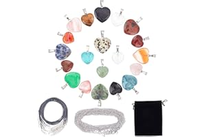SUNNYCLUE 20 Stili Set di Ciondoli In Pietra A Forma di Cuore con Ciondoli In Pietra Mista di Cristallo di Guarigione Energetica Chakra Perline di Pietre Preziose Quarzo Rosa Occhio di Tigre
