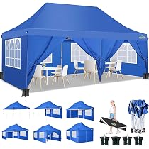 Mur Simple Bleu Pour Tonnelle Pliante 3x3 M - Toile Polyester 140 G/m² - Protection Contre Soleil Et Vent - Fixation Solide