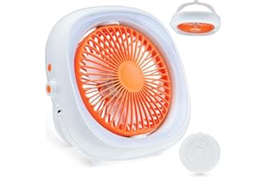 Senprity Camping Fan with LED Light,4000mAH Battery Power Portable Fan with Remote Control, 360°Rotatable Cooling Quite Fan, Carry Handle Silent Box Fan for Office Picnic Dorm Indoor Outdoor (Orange)