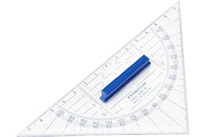 Staedtler 568 36 Mars, Équerre Géométrique de 16 Cm avec Poignée de Préhension et Rapporteur Intégré en Plastique Transparent, sous Étui Plastique Souple