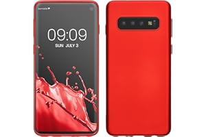 kwmobile Funda para Samsung Galaxy S10 Carcasa - Case TPU y Silicona Ultrafino - Antigolpes con Bordes elevados - Apto Carga inalámbrica - Rojo Oscuro Metalizado