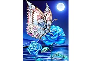 Taasmoog 5D Diamond Painting kit Completo, Pittura Diamante 5D Fai da Te, Kit di Pittura Ricami a Croce fai -da -te per la Decorazione Della Parete Domestica(Rose e Farfalle Blu