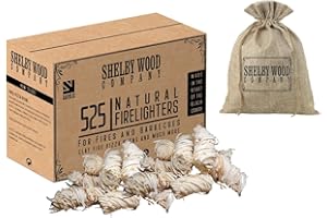 SHELBY WOOD COMPANY Natural Wood Firelighters 525 Eco Wax Coated Wood Wool Flame Fire Starters For Indoor/Outdoor Fires, BBQ's, Log Burners, Pizza Ovens, Charcoal, Easy to Light, Long Burning, Clean & Odourless (525)