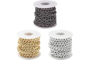 JAYDIS 49.2 Feet Aluminum Curb Chains Twisted Links Cross Cable Chains Golden & Silver & Gunmetal with Spool for Pendant Necklace Jewelry Making