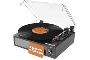 Vinyl Record Player With Speakers | Bluetooth 5.0 Turntable with AUX, RCA Output | Vinyl Player with Multi-Playback Speed & 45 RPM Adapter | Wooden Home Audio Record Player | Oakcastle TT100 Turntable