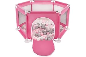 Selonis Recinto Esagonale Per Bambini Con 100 Palline Colorate Di Plastica 6 Cm, Rosa:Perla/Grigio/Trasparent/Rosa Chiaro
