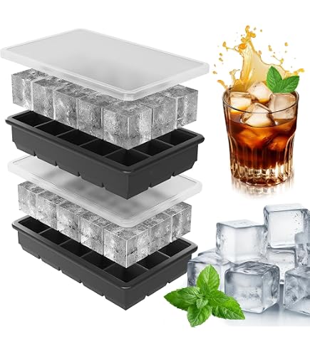 2 Stampo per Cubetti di Ghiaccio Quadrati con Coperchio - Grandi Cubetti 1,77 Pollici a Lento Scioglimento in Silicone Senza BPA per Whisky e Cocktail
