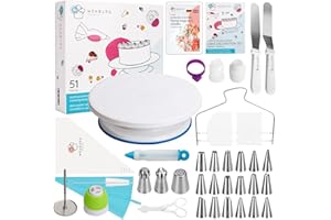 Wenburg Kit gateau patisserie debutants et professionnels - 51 pièces - Plateau tournant patisserie 360° pour la décoration gâteau - Kit pâtisserie de qualité avec accessoires (Delight)