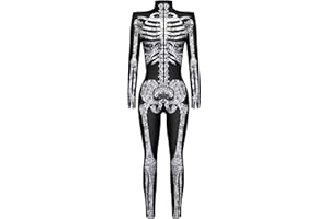 Ocean Plus Femme Halloween Squelette Numérique Combinaison Slim Coupe Manches Longues Collant Une Pièce