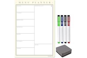 The Magnet Shop Magnetic A3 Weekly Meal Planner – Customisable Whiteboard Planner, Menu, Shopping List and Wall Organiser - with 4 Dry Erase Pens and Eraser (Cream, A3)