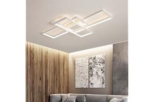 MQW Plafoniera LED Semplice Soffitto Moderno Lampada Salone Del Soffitto Atmosferica Rettangolare Faretti Lampada Da Letto in Alluminio Acrilica Riflettori Dimming Continuo Con Telecomando,Bianca,L110cm …