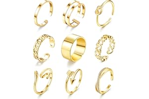 JeweBella 9 Pièces Bague Femme Argent/Or Acier Inoxydable Boho Bague Phalange Minimaliste Empilables Bague Ouvert Ensemble Bijoux Femme