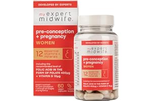 My Expert Midwife Pre-Conception & Pregnancy Women's Supplements, 12 Essential Prenatal Vitamins & Minerals, Including 400μg Natural Folic Acid from Folate, 10μg Vitamin D, 60 Capsules, Vegan