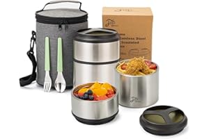 Lille Home Thermos per Alimenti da 1500 ml, Contenitore per Pranzo/Snack, in Acciaio Inossidabile, Isolante sottovuoto, impilabile, a 2 Livelli (Verde)