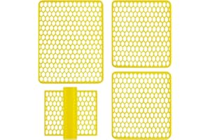 SARANI Set Tappeti Lavello 4 Pezzi Salva Lavandino Parabordo Scolapiatti Colorati Gomma (Giallo)