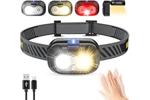 SOGDECO Head Torch Rechargeable ,Led Super Bright 2500LM 50 Hrs Runtime Lightweight Waterproof Headtorch 8 Light Modes & Adjustable Reading Light, Sensor Motion Headlight for Running, Walking, Hiking,Camping