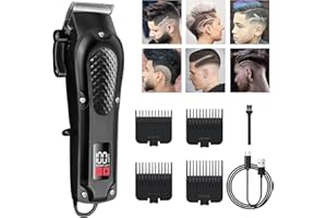 JINER Hair Clippers Men, Hair Trimmers, Electric Hair Trimmer, Beard Trimmer with 4 Guide Combs LCD Display Gifts for Men