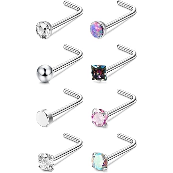 OUFER 4pcs Nose Studs 22G L-shape In Titanio – CZ Da 1.5mm, 2mm, 2.5mm E 3mm, Per Donne E Uomini, Piercing Al Naso Sottile 0.6mm, Ideale Per Pelli Sensibili - 5