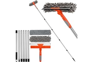 HALINUIA 2 in 1 Professionale Raschietto per Vetri e Kit di Pulizia con Manico Telescopico 240 cm, Lava-vetri Telescopico con Testa Flessibile per Vetri Alti Interni