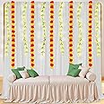Party Propz White Net Backdrop for Pooja Decoration with Leaf Lights for Decoration and Marigold Garland, Wedding Decoration Items for Home, Haldi Decoration Items for Home, Festive Backdrop (8Pcs)
