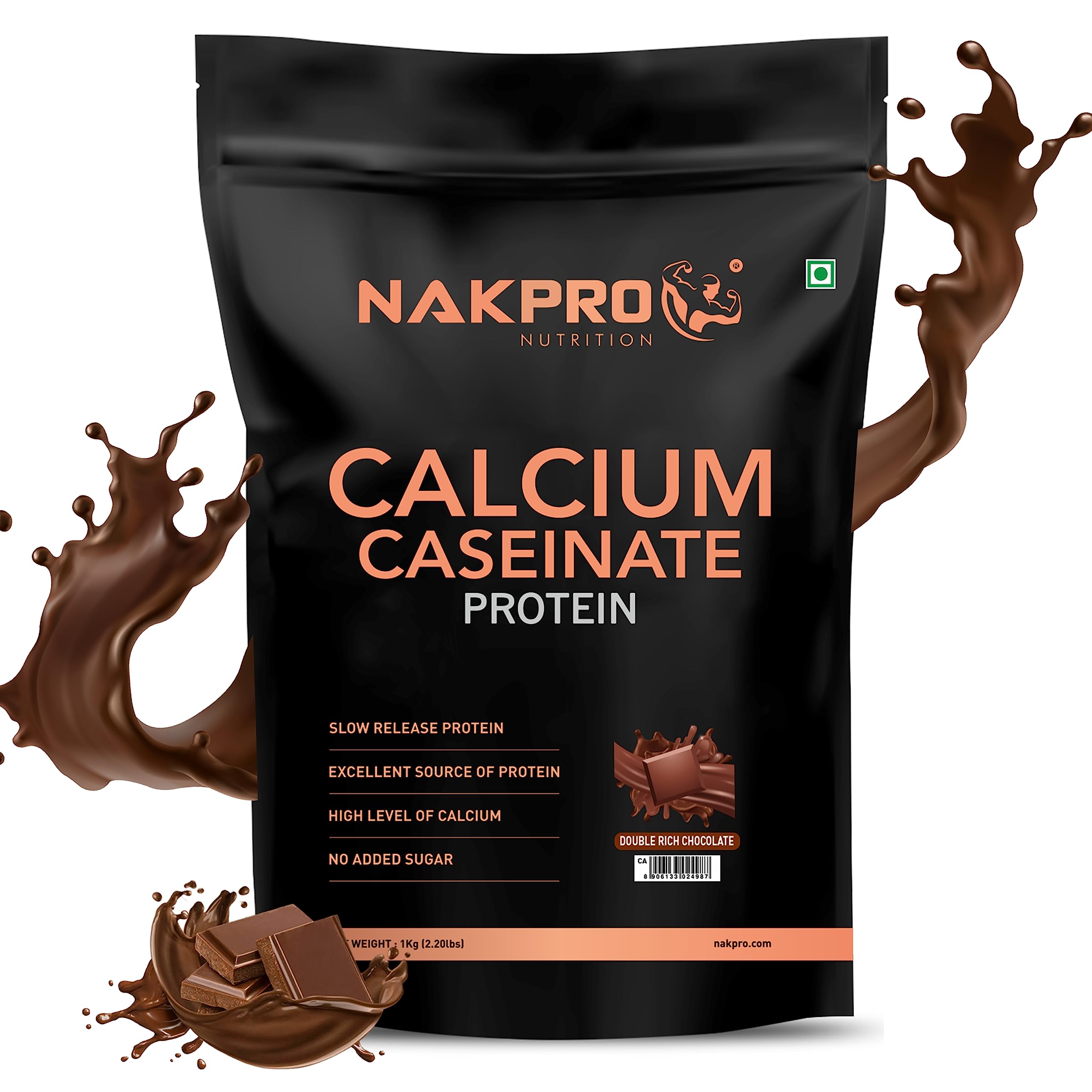 NAKPRO Calcium Caseinate | 26.81g Protein, 5.12g BCAA | Helps in Muscle Recovery | Slow Absorbing, Slow Digesting, Low Carbs 