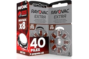 UDIVITA 40 Piles pour appareils auditifs Rayovac Extra 312. - 5 Ampoules de 8 Piles