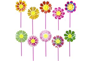 MAOQYE 10 Pcs Plastic Pinwheel,Sunflower Wind Spinners Lawn Garden DIY Windmill,Colorful Pinwheels Wind Spinner Set for Children Kids Party Garden Yard Outdoor Decoration
