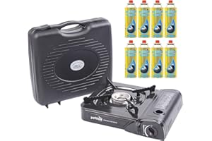 FastWrite® Portable Single Burner Hob Camping Gas Stove Cooker + 8 Gas Refills