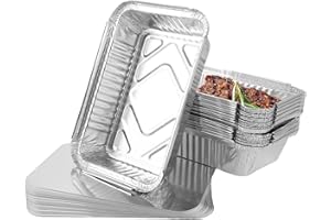 GBACHOOSE 100 Stück Aluschalen mit Deckel 800ml, Einwegschalen mit Deckel, Einwegschalen aus Aluminium, Grillschalen Aluminium 21X14X5CM für Backen, Braten, Kochen, Aufbewahrung, Grillen, Mitnehmen