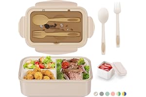 LUZOON pudełko na lunch, Bento Box, śniadaniówka dla dorosłych, 1400 ml, z 3 przegródkami, w zestawie Pudełko ze sztućcami, do kuchenki mikrofalowej i zmywarki, do szkoły, pracy, na piknik, podróż,