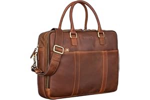 STILORD "Drake" Business Bag Leather Men Women Large Vintage Briefcase - XL Laptop Bag for Work, Office & Travel with Trolley Strap Genuine Leather Colour:Black