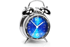 AYRELY® Doppelglocken Retro-Wecker Laut für Tiefschläfer - 4 Zoll Analog Ohne Ticken, Metallzifferblatt Mit Nachtlicht für Schlaf- und Nachttische (Blau)