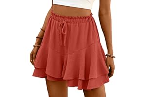 ABYOVRT Shorts Femme Ete Shorts À Volants Femme Courte Mini Casual JupeChic Lâches Décontracté Pantalon Court pour Plage,S-XL