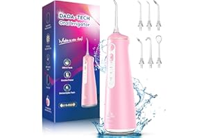 DADA-TECH Water Flosser for Teeth Cordless Oral Irrigator Portable Dental Cleaner Picks with 8 DIY Modes 7 Jets 300ml Tank Braces Flossers Rechargeable (Pink)