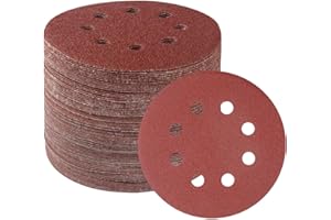 FASTPLUS 100Pcs Sanding Discs, 125mm Sanding Discs Pads, 5-Inch 8-Hole Hook and Loop Sanding Discs,10Pcs Each of 40/60/80/120/180/240/320/400/600/800 Assorted Grits for Random Orbital Sander
