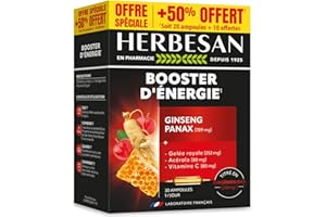 HERBESAN - Panax Ginseng Meyer, Gelée Royale, Vitamine C, Acérola - Booster toniques, défenses immunitaires - Format promo - 30 ampoules de 10ml