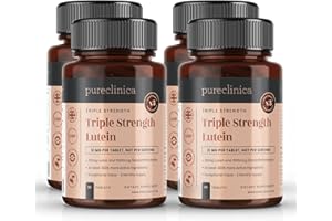 Pureclinica Lutein mit dreifacher Stärke, 30 mg x 360 Tabletten (4 Flaschen mit 90 Stück), 30 mg Lutein und 1000 mcg Zeaxanthin pro Tablette