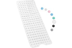 KARIDS Bathtub Mat Non Slip – 100 x 40 CM Non Slip Bath Mat – Easy Clean Non Slip Shower Mats – Sturdy Suction Cup Attaching – Comfortable for Feet – Draining Holes – Modern Design Anti Mould (White)