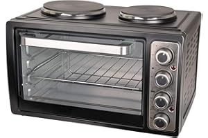 Team Kalorik Petite Cuisinière avec Four 28 Litres et 2 Plaques de Cuisson (0-230°C), 3100 W, Métal/Verre, Noir, TKG MK 1002