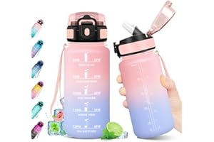 KollyKolla Bouteille Sport 500ml, Gourde avec Marqueur de Temps, Gourde Motivation sans BPA, Réutilisable, avec Paille, Étanche, Bouteille d'eau Idéale pour Randonnée, Bureau, l'école