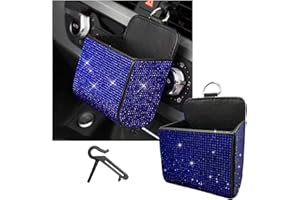 Dickno Car Vent Storage Organizer, Rhinestones Leather Air Vent Pocket, Bling Automotive Vent Pouch Box with Hook, Multipurpose Dashboard Air Vent Cell Phone Holder for Girl Women （Blue）