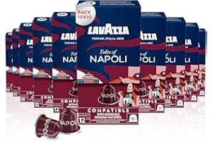 Lavazza, Tales of Napoli, 100 Capsules Café Compatibles avec les Machines Nespresso Original, Notes de Cacao et Caramel, Arabica et Robusta, Intensité 12/13, Torréfaction Foncé, 10 Paquets