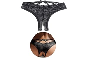 ohyeahlady Tanga Ouvert Femme Grande Taille String Fendu Dentelle Culotte Chic Tenu Hot Dessous Ronde Slip Bresilien sous Vetements Feminins Underwear Lingerie Ouvert S-XXL