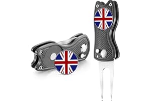 FINGER TEN Golf Divot Repair Tool with Ball Marker Value 1/2 Pack, Stainless Steel Magnetic Marker Color Red Blue Black Foldable Portable Gifts for Men Women Golfer