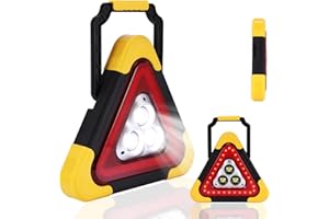 ALLOMN Solar LED Car Warning Light, 2000mAh Solar Powered Car Warning Triangles with 4 Lighting Modes, Waterproof USB Rechargeable Emergency Roadside Lights for Traffic Warnings Roadblocks Field Rescue