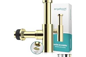 Engelbach® Sifón diseño para lavabo 1 1/4" con apertura limpieza - Desagüe universal con junta de goma e instrucciones - Dorado