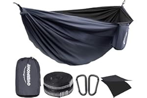 OVERMONT Hamaca Camping Viaje Dobles Capas Máx 400kg Capacidad de Carga (270x140cm) Nylon Paracaídas|2 Mosquetones Premium|2 Correas de Nylon |Hamaca Interior Exterior Patio Beach Senderismo (Negro)