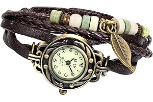 Avaner Montre Femme Vintage Montre Bracelet/décoration Feuilles tressées à la Main/Couleur café